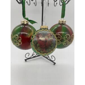 Lot of 3 Christmas ornaments two hand printed one by Krebs 2003